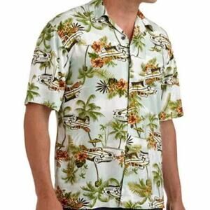 George Hawaiian Tropical & Classic Car Print Shirt Size 2XL